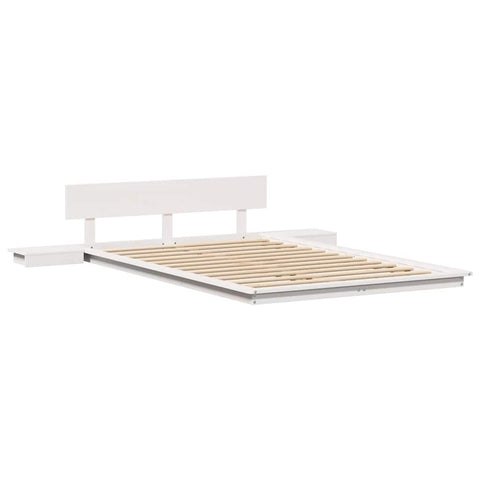vidaXL Floor Bed Frame with Bedside Tables White 120x190cm Solid Wood
