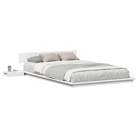 vidaXL Floor Bed Frame with Bedside Tables White 120x190cm Solid Wood