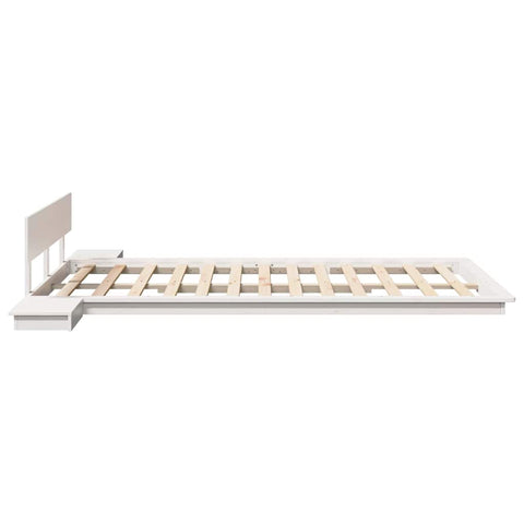 vidaXL Floor Bed Frame with Bedside Tables White 120x190cm Solid Wood