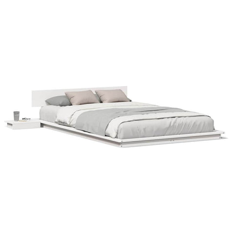 vidaXL Floor Bed Frame with Bedside Tables White 120x190cm Solid Wood