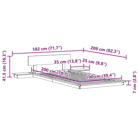 vidaXL Floor Bed Frame with Bedside Tables 100x200cm Solid Wood