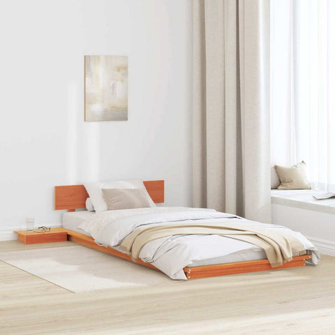 vidaXL Floor Bed Frame with Bedside Tables Wax Brown 100x200cm Solid Wood