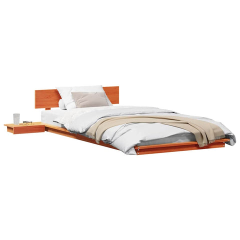 vidaXL Floor Bed Frame with Bedside Tables Wax Brown 100x200cm Solid Wood