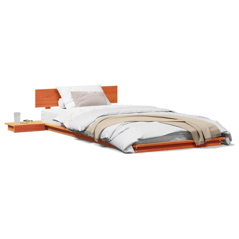 vidaXL Floor Bed Frame with Bedside Tables Wax Brown 100x200cm Solid Wood