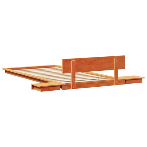 vidaXL Floor Bed Frame with Bedside Tables Wax Brown 80x200cm Solid Wood