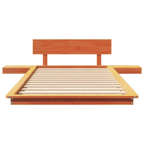 vidaXL Floor Bed Frame with Bedside Tables Wax Brown 80x200cm Solid Wood