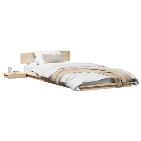 vidaXL Floor Bed Frame with Bedside Tables 75x190cm Solid Wood