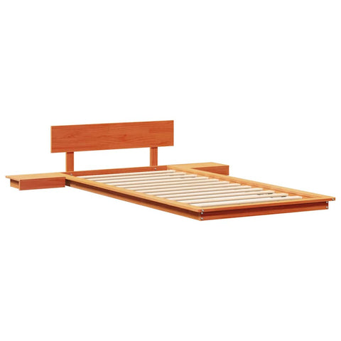 vidaXL Floor Bed Frame with Bedside Tables Wax Brown 75x190cm Solid Wood