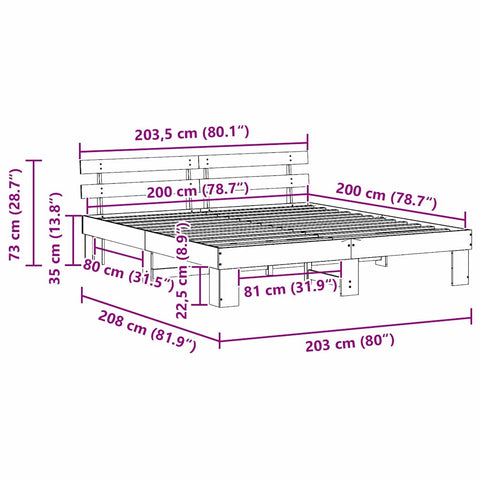 vidaXL Bed Frame with Headboard Brown 200 x 200 cm