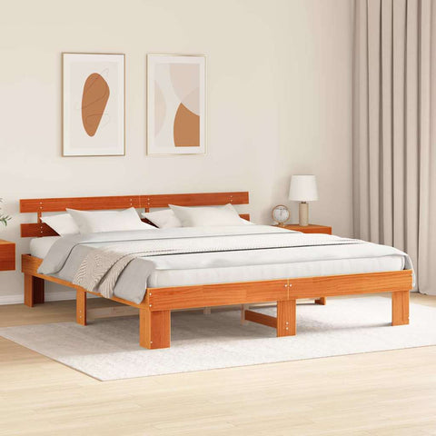 vidaXL Bed Frame with Headboard Brown 200 x 200 cm