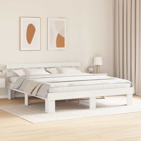 vidaXL Bed Frame with Headboard White 180 x 200 cm