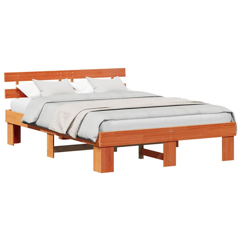 vidaXL Bed Frame with Headboard Brown 150 x 200 cm Solid Pine wood