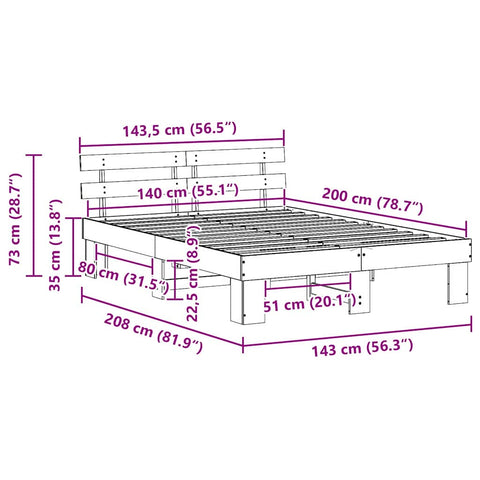 vidaXL Bed Frame with Headboard White 140 x 200 cm