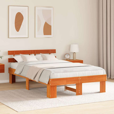 vidaXL Bed Frame with Headboard Brown 140 x 190 cm