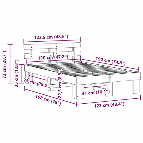 vidaXL Bed Frame with Headboard White 120 x 190 cm