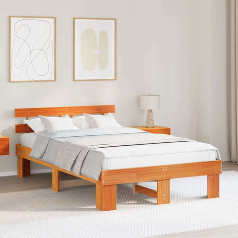 vidaXL Bed Frame with Headboard Brown 120 x 190 cm