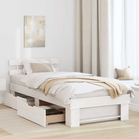 vidaXL Bed Frame with Headboard White 100 x 200 cm Solid pine wood