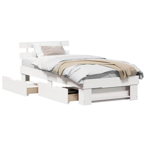 vidaXL Bed Frame with Headboard White 100 x 200 cm Solid pine wood
