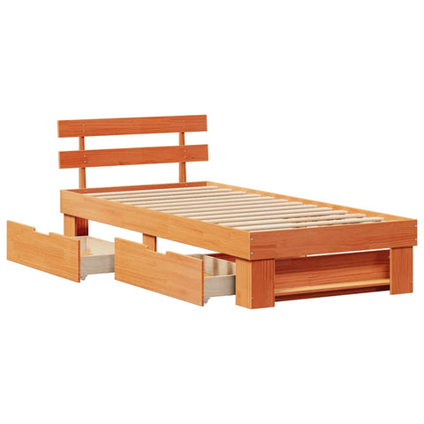 vidaXL Bed Frame with Headboard Wax brown 100 x 200 cm Solid pine wood