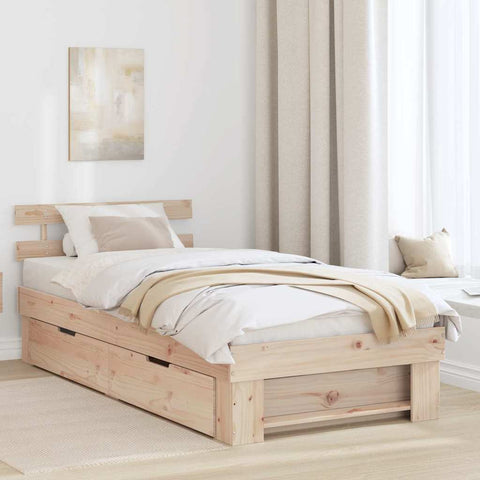 vidaXL Bed Frame with Headboard Brown 90 x 200 cm Solid pine wood