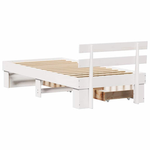 vidaXL Bed Frame with Headboard White 90 x 200 cm Solid pine wood