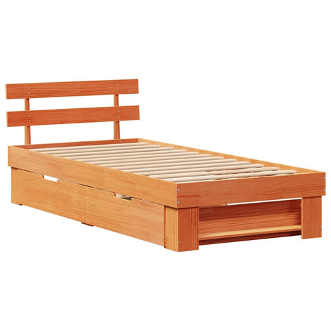 vidaXL Bed Frame with Headboard Wax brown 90 x 200 cm Solid pine wood