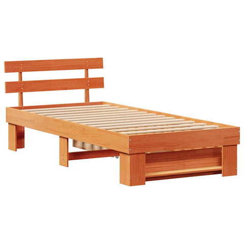 vidaXL Bed Frame with Headboard Wax brown 90 x 200 cm Solid pine wood