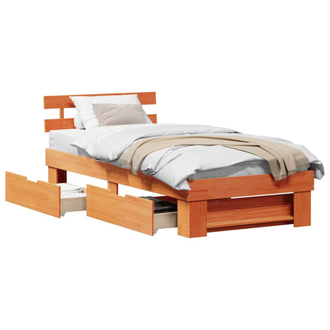 vidaXL Bed Frame with Headboard Wax brown 90 x 200 cm Solid pine wood