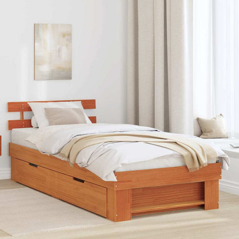 vidaXL Bed Frame with Headboard Wax brown 80 x 200 cm Solid pine wood