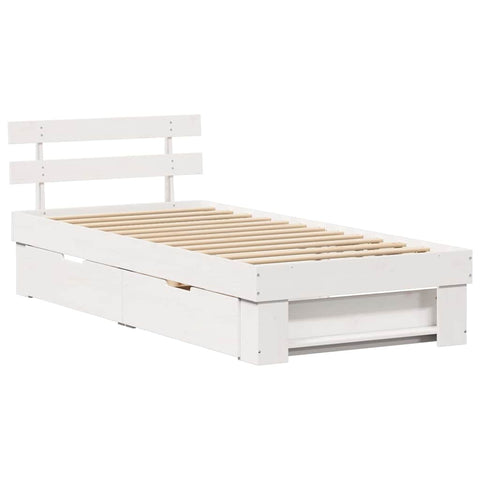 vidaXL Bed Frame with Headboard White 90 x 190 cm Solid pine wood
