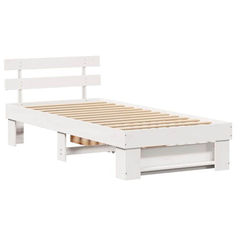 vidaXL Bed Frame with Headboard White 90 x 190 cm Solid pine wood