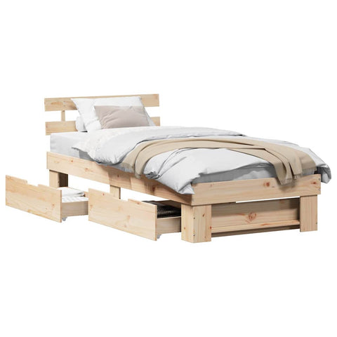 vidaXL Bed Frame with Headboard Brown 75 x 190 cm Solid pine wood