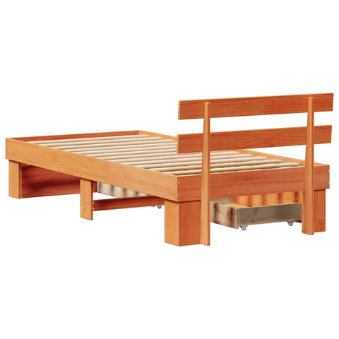 vidaXL Bed Frame with Headboard Wax brown 75 x 190 cm Solid pine wood