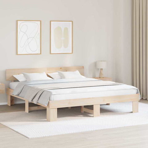 vidaXL Bed Frame with Headboard Brown 180 x 200 cm Solid pine wood