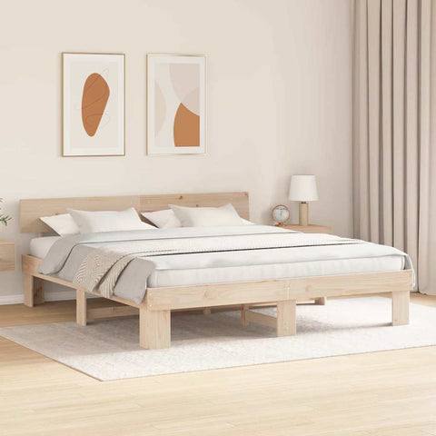 vidaXL Bed Frame with Headboard Brown 180 x 200 cm Solid pine wood