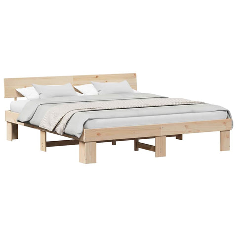 vidaXL Bed Frame with Headboard Brown 180 x 200 cm Solid pine wood