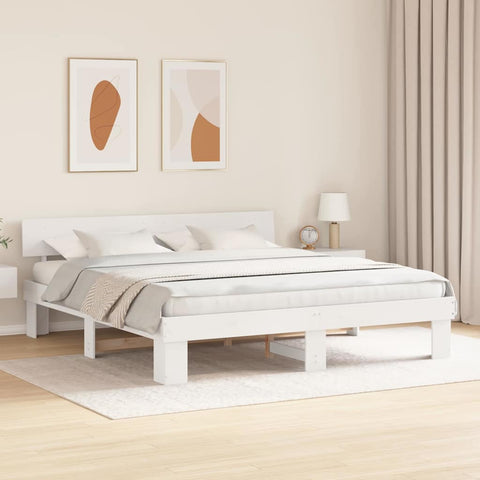 vidaXL Bed Frame with Headboard White 180 x 200 cm Solid pine wood