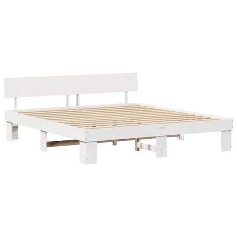 vidaXL Bed Frame with Headboard White 180 x 200 cm Solid pine wood