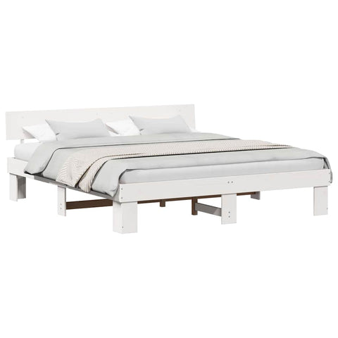 vidaXL Bed Frame with Headboard White 180 x 200 cm Solid pine wood