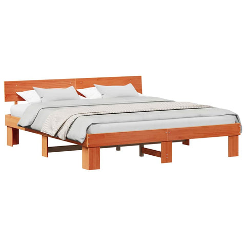 vidaXL Bed Frame with Headboard Wax brown 180 x 200 cm Solid pine wood