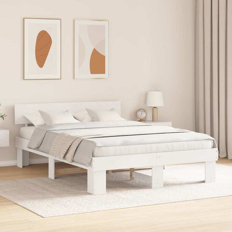 vidaXL Bed Frame with Headboard White 160 x 200 cm Solid pine wood