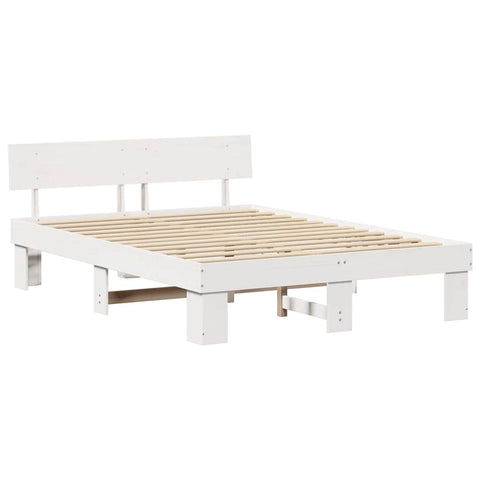 vidaXL Bed Frame with Headboard White 160 x 200 cm Solid pine wood