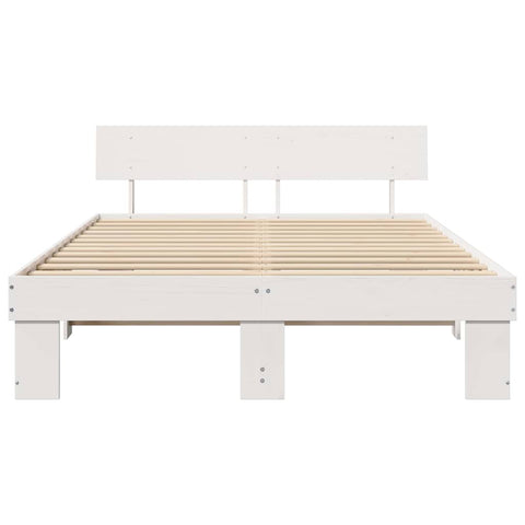 vidaXL Bed Frame with Headboard White 160 x 200 cm Solid pine wood