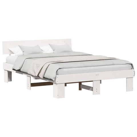 vidaXL Bed Frame with Headboard White 160 x 200 cm Solid pine wood