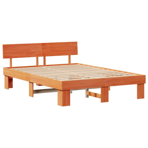 vidaXL Bed Frame with Headboard Wax brown 160 x 200 cm Solid pine wood