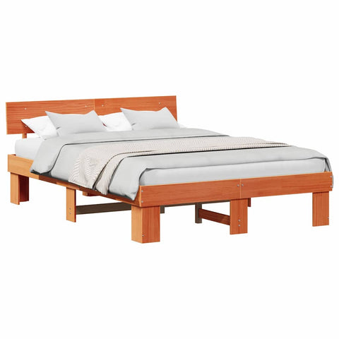 vidaXL Bed Frame with Headboard Wax brown 150 x 200 cm Solid pine wood