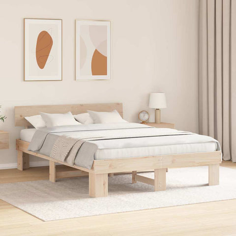 vidaXL Bed Frame with Headboard Brown 140 x 200 cm Solid pine wood