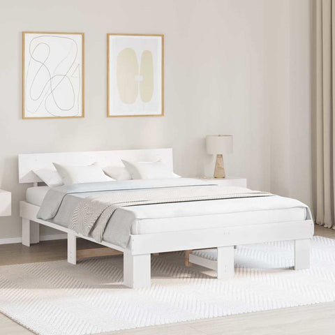 vidaXL Bed Frame with Headboard White 140 x 200 cm Solid pine wood