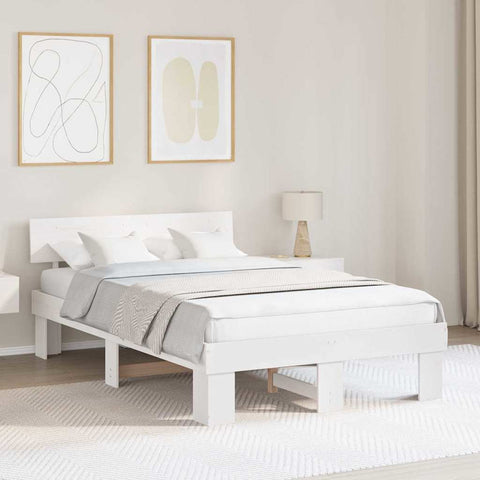 vidaXL Bed Frame with Headboard White 120 x 200 cm Solid pine wood