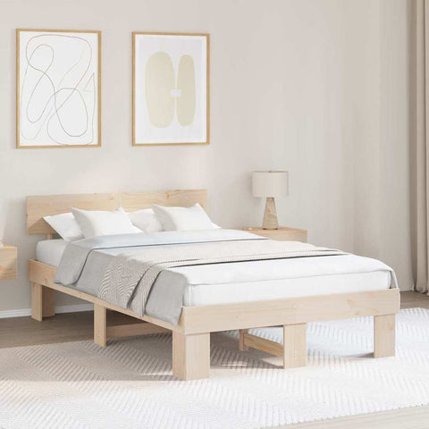 vidaXL Bed Frame with Headboard Brown 140 x 190 cm Solid pine wood